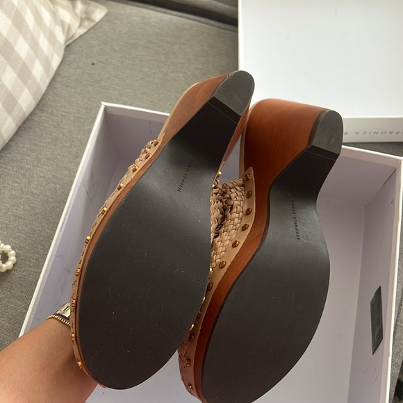 NEW Veronica Beard Hardie Woven Leather Clogs Hazelwood nude 7.5 Boho Earthy - Picture 6 of 6